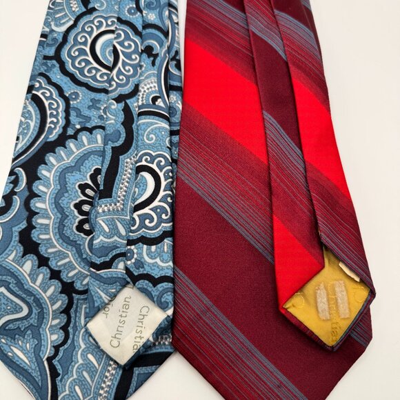 Christian Dior Vintage Tie Bundle – 1970s Blue Paisley & 1990s Barcode - Picture 3 of 7